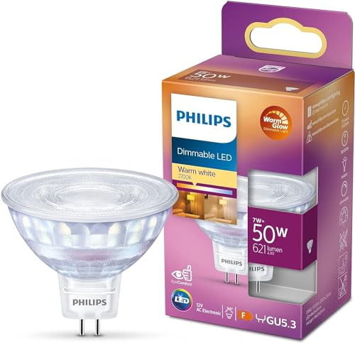 Philips LED Faretto Equivalente a 50W, Attacco GU5.3, Luce Bianca Calda, Dimmerabile, Fascio di Luce 36°