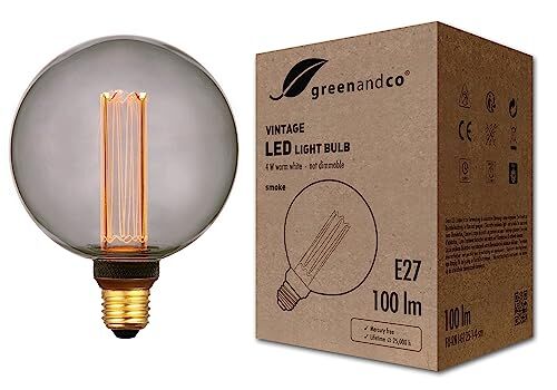 greenandco ® lampadina a LED di design vintage in stile retrò E27 G125 4W 100lm 1800K 320° 230V, grigio fumo, nessun sfarfallio, non dimmerabile
