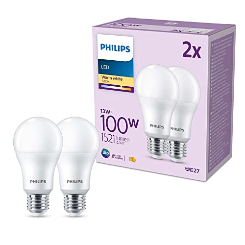 Philips LED, Lampadina LED, Luce Bianca Calda, 100W, E27, 2 Pezzi