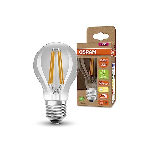 OSRAM Lampada LED SUPERSTAR+ CLASSIC A FIL 75, E27, goccia, 5.7W, 1055lm, 2700K, luce bianca calda, dimmerabile, filamento LED, basso consumo energetico, classe di efficienza energetica B