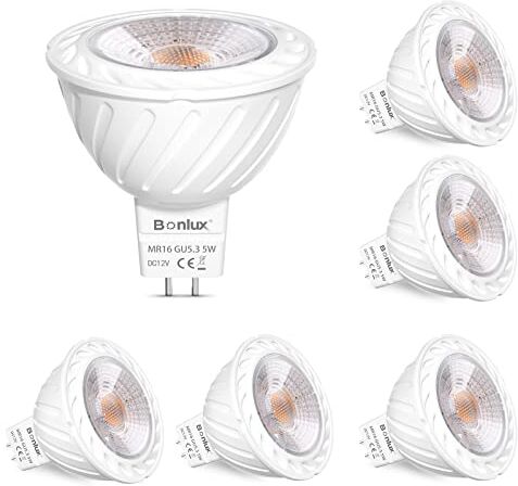 Bonlux MR16 GU5.3 LED Lampada 5W 12V Dimmable Faretto Bianco Caldo 2800K 500 Lumen Riflettore Lampada 38 ° Angolo Sostituzione per 45W 50W Lampada alogena Faretto Lampadina Alluminio 6pcs