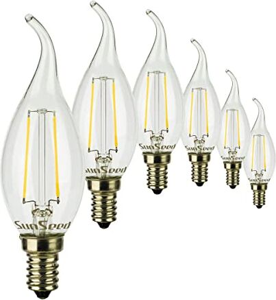 SUNSEED 6x Lampadina E14 Filamento LED 2W Colpo di Vento 250 Lumen Luce Naturale 4000K