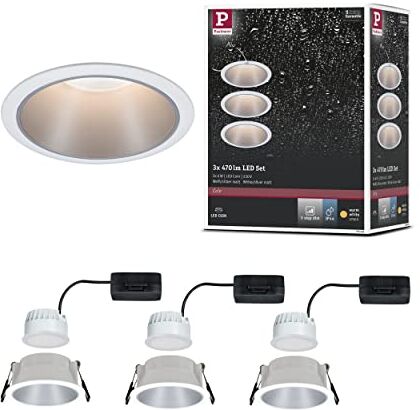 Paulmann Lampada LED Cole Rotonda incl. 3 faretti da Incasso da 6,5W dimmerabile, Argentato Spot da soffitto 2700K 19.5 W, Bianco, Argento, 3 pezzi