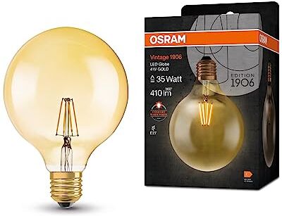 Osram Lampada LED Vintage 1906 Classic Globe125 FIL, E27, globo, oro, 4W, 410lm, 2400K, luce bianca molto calda, filamento magnetico, basso consumo energetico, lunga durata