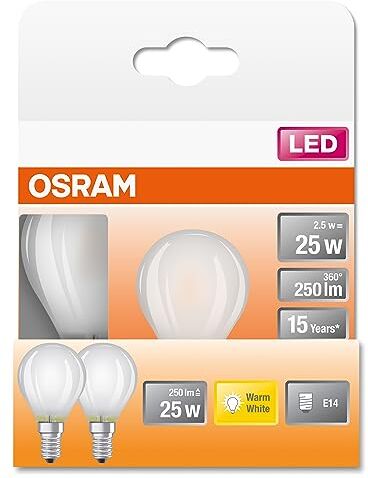 OSRAM Lampada LED Classic P25 Star Classic P25 presa E14, forma a goccia, gl fr, 250 lm, bianco caldo, 2700k, sostituzione lampadine da 25w venzionali, non dimmerabile, pacchetto da 6 pacchetti