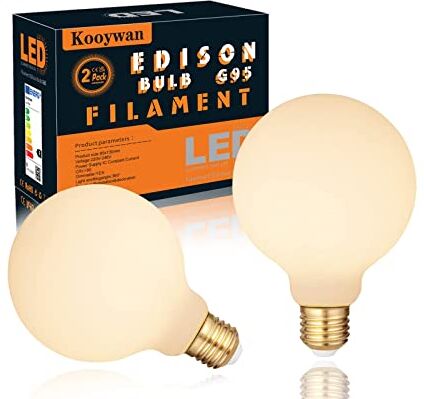 Kooywan Lampadina LED bianca opaca Globe III G95-8W E27 2500K dimmerabile 2 unità