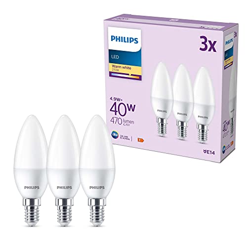 Philips LED Lampadina LED, Luce Bianca Calda, 40W, E14, 3 Pezzi