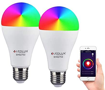 LEDLUX 2 Pezzi Lampade Led Smart, Faretto Led WiFi, RGB + CCT, Dimmerabile APP, Compatible Con Amazon Alexa Google Home (E27 A65 15W)