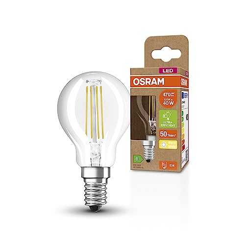 OSRAM Lampada LED SUPERSTAR+ CLASSIC P FIL 40, E14, sfera, 2.5W, 470lm, 2700K, luce bianca calda, tecnologia a filamento LED, basso consumo energetico, classe di efficienza energetica B