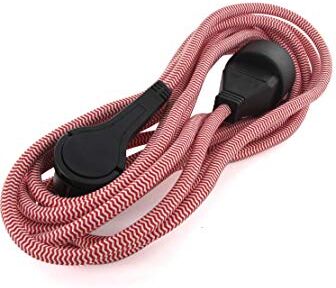 CHACON Prolunga Tessile Rosso/Bianco, con Spina Piatta Nera, 3 M