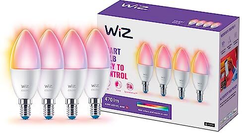 WiZ Lampadina Smart WiFi Candela Smerigliata, 40W, E14, 4 Pezzi, Tecnologia SpaceSense, Controllo Vocale, Luce Bianca Calda o Fredda, Dimmerabile