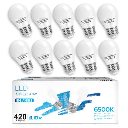 Aigostar Lampadine LED E27 5W Luce Bianca Fredda 6500K 420 Lumen, Mini Globo Lampadina Pacco da 10