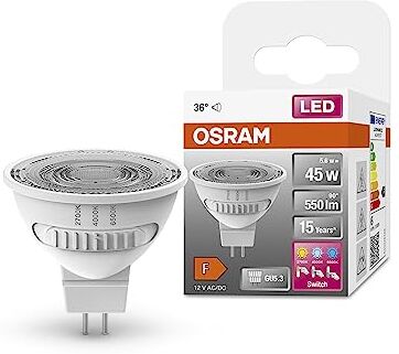 OSRAM Lampada LED LED SPOT MR16 45 con riflettore, GU5.3, 5.6W, 550lm, 2700K-6500K, scelta tra tre tonalità di luce bianco caldo, freddo, luce diurna, basso consumo energetico, lunga durata