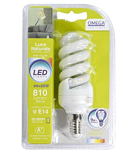 Omega Lampada LED Forma SPIRALINA 4 Giri 9W 810 Lumen 4500K Attacco E14