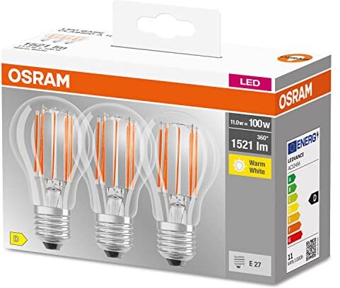 Osram 100, Lampade Led A Filamento Chiaro In Vetro Per Base E27, Forma Di Lampadina, Bianco Caldo 2700K, ‎6 X 6 X 10.5 Cm