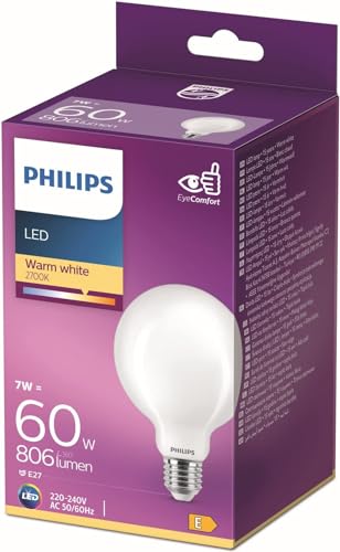 Philips LED Lampadina Globo, 60 W, E27, Luce Bianca Calda, Non Dimmerabile