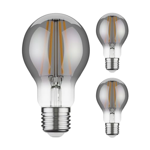 ledscom.de 3 pezzi E27 Lampadina LED, A60, bianco extra caldo (1800 K), 7,5 W, 370lm, vetro fumé