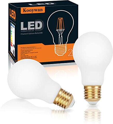 Kooywan Lampadina LED bianca opaca Globe I A19-8W E27 2500K dimmerabile 2 unità