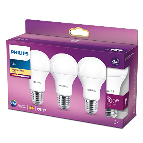 Philips LED Lampadina Goccia, 3 pz, 13W, Attacco E27, Luce Bianca Calda, Non Dimmerabile