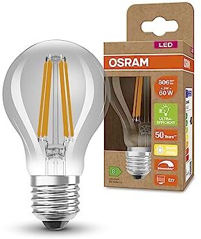 OSRAM Lampada LED SUPERSTAR+ CLASSIC A FIL 60, E27, goccia, 4.3W, 806lm, 2700K, luce bianca calda, dimmerabile, filamento LED, basso consumo energetico, classe di efficienza energetica B