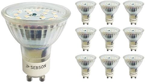 SEBSON ® 10x RA95 + flicker free, GU10 LED 5W Lampadina dimmerabile (pari a 30W), 350lm, bianco caldo 3000K, 230V, ø50x57mm