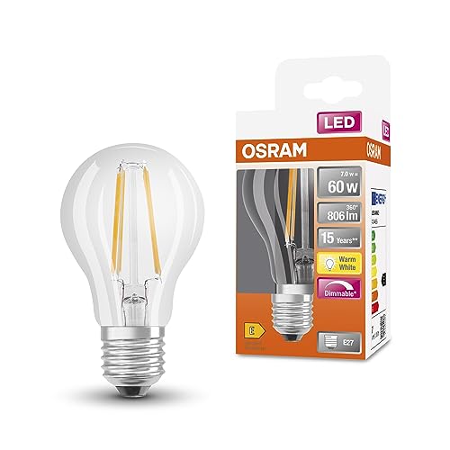 OSRAM LED Superstar Classic A60 LED Dimmibile LED per presa E27, forma della pera, FIL, lumen 806, bianco caldo, 2700k, sostituzione per lampadine da 60w convenzionali, 1 pacco
