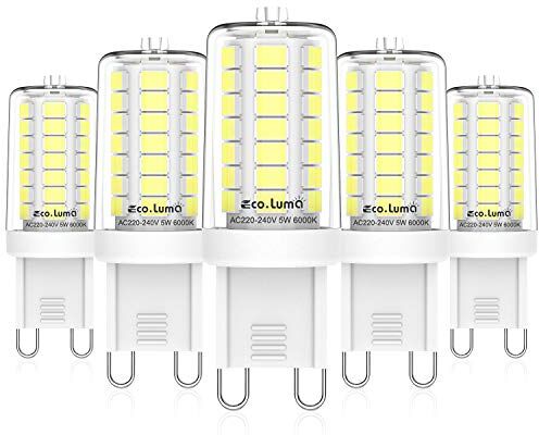 Eco.Luma Lampadine LED G9 5W Bianco Freddo 6000K, Alogena 40W, Non Dimmerabile G9 LED Lampadina, AC 220-240V LED G9 Lampada, Confezione da 5