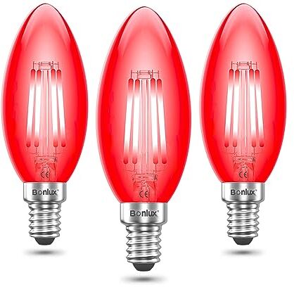 Bonlux Rosso Filament candela SES LED lampadina 4W Piccolo Edison a vite E14 LED rossi decorativi Fireglow sostituzione Antique Candle lampadine 40W (pacchetto di 3)