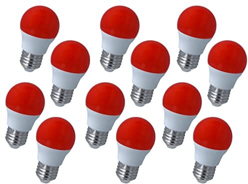 LEDLUX Lampadina Led E27 Colorato, 4W=35W 220V, Forma Globo Ø45mm, Per Decorazione Feste (12, Rosso)