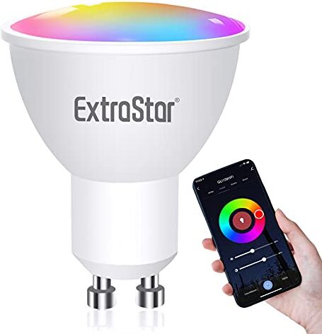 EXTRASTAR Alexa Lampadina LED GU10 Intelligente RGBW, 6W, Luce Dimmerabile RGB + Bianco Caldo, Smart Lampadine WiFi Compatibile con Alexa e Google Home, Nessun Hub Richiesto