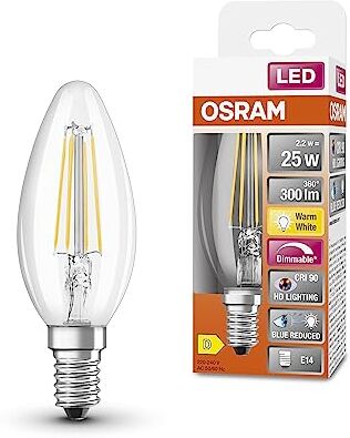 OSRAM Lampada LED SUPERSTAR+ CLASSIC B FIL 25, E14, candela, 2.2W, 300lm, 2700K, luce bianca calda, componente blu e affaticamento visivo notevolmente ridotti, dimmerabile, basso consumo energetico