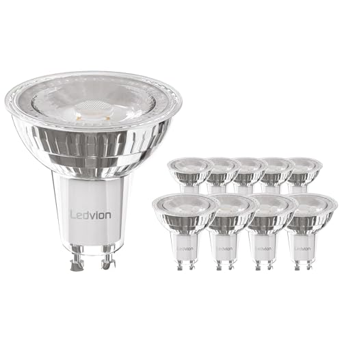 Ledvion 10x GU10 LED Spots, 5W, 2700K, 345 Lumen, Vetro pieno, Lampade LED Value Pack, Faretti illuminante, 10 Pack