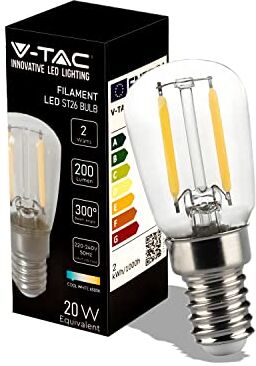 V-TAC Lampadina LED Filamento per Frigorifero e Lampade Attacco E14-2W 200 Lumen Lampadine LED T26 Piccole per Massima Efficienza e Risparmio Energetico Luce 6500K Bianca Fredda