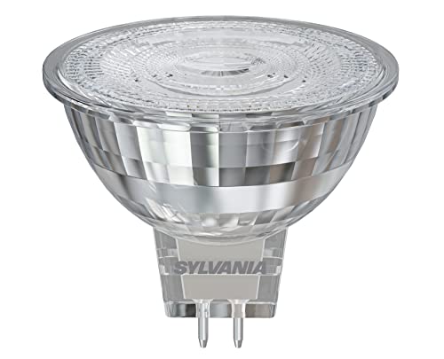 SYLVANIA Lampadina a LED, attacco GU5.3, 621 lumen, bianco freddo (4000 Kelvin), potenza 6 Watt, durata 15000h, diametro 50 mm, lunghezza 55 mm, pistone riflettore trasparente, confezione da 1