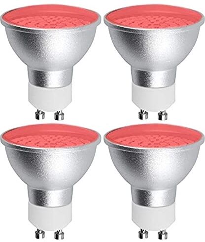 Bonlux GU10 lampadine LED rosso, 5W GU10 luce spot colorata rosso AC 220-240V 120 gradi angolo di fascio 50W MR16 GU10 sostituzione alogena rosso per illuminazione del paesaggio, 4-Pack