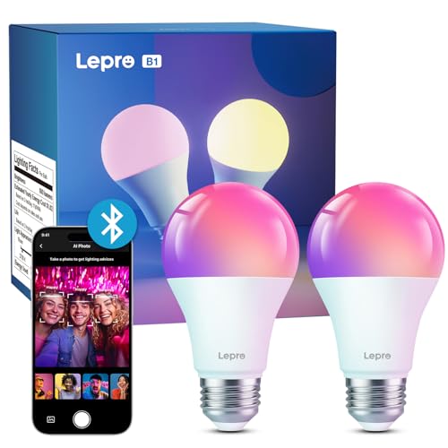 Lepro AI Lampadina Smart E27, Lampadina LED Bluetooth B1 Sync Musicale, Riconoscimento Facciale, Controllo Vocale, Lampadina RGB Multicolore, Equivalente a 60W, Nessun hub richiesto, 2pcs