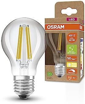 OSRAM Lampada LED SUPERSTAR+ CLASSIC P GLFR 40, E27, goccia, 2.6W, 481lm, 2700K, luce bianca calda, dimmerabile, filamento LED, consumo energetico molto basso, classe di efficienza energetica B