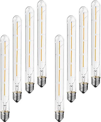 WANGPEI T30 Lampadina a filamento LED E27 4W 225mm Lampadina Tubolare Edison Non Dimmerabile in Vetro Trasparente, 2700K Bianco Caldo 400LM Lampada di Illuminazione Classica Nostalgica Antica 8 Confezioni