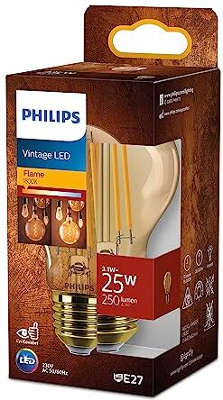 Philips LED Vintage Lampadina Goccia a Filamento Ambrata, 25W, E27, Luce Bianca Calda, Non Dimmerabile