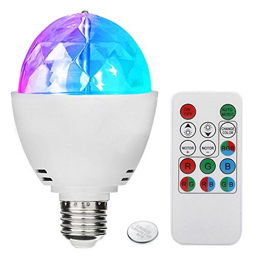 TSSS ® Mini sfera rotante a LED RGB in cristallo, con attacco E27, luce per palcoscenico, discoteca, casa, feste, club, bar, pub, matrimoni, con telecomando e lampadina a incandescenza