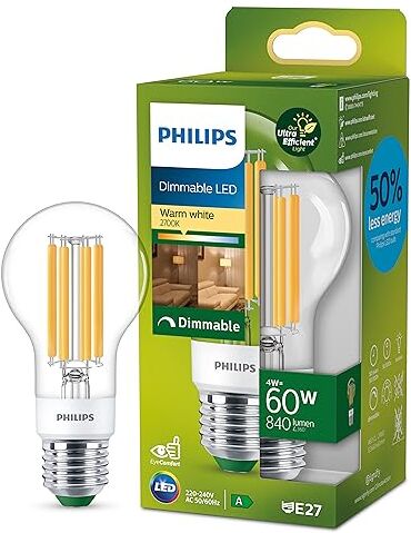 Philips LED Lampadina a Goccia Classe A Efficent, 60W, E27, Luce Bianca Calda