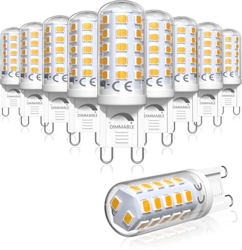 Bonlux Bonulx Lampadine LED  Dimmerabile 4W Equivalente Alogena 40W G 9, Bianco Calda 2700K, Lampade LED Attacco GU9, Risparmio Energetico, Senza Sfarfallio, Angolo a fascio 360 °, AC 220-240V, 10 Pezzi