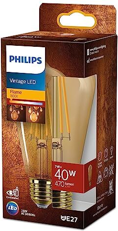 Philips LED Vintage Lampadina Edison a Filamento Gold, 40W, E27, Luce Bianca Calda, Non Dimmerabile