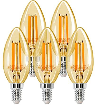 Aigostar Lampadina Stile Decorazioni Vintage Edison, Lampadina LED E14 4W (Equivalente A 35W), Bianco Caldo 2200K, 400 Lumens, CRI＞80, Pacco da 5