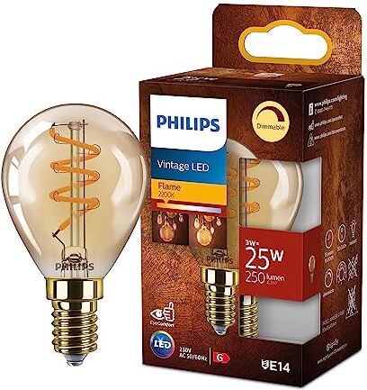 Philips LED Vintage Lampadina Ambrata, 25W, E14, Luce Bianca Calda, Dimmerabile