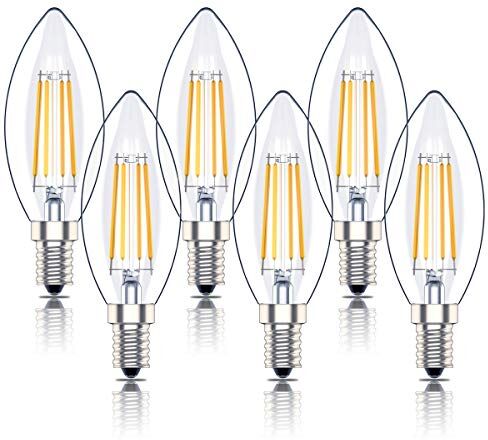 Phoenix E14 Dimmerabile Luce Calda,Lampadina Filamento,Retro a Forma di Candela, 4W Equivalenti a 40W,2700K,400lm, Pacco da 6