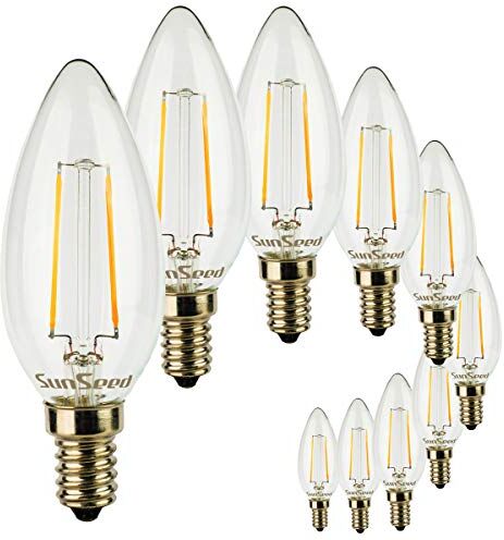 SUNSEED 10x Lampadina E14 Filamento LED 2W Candela C35 250 Lm Luce Calda 2700K