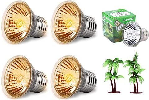 UXELY 4 lampadine da 75 W, raggi UVA UVB rettili a forma di tartaruga, lampadine E27 a spettro completo per lampada di calore per rettili anfibio tartarughe lucertole serpenti (con 2 pezzi di cocco)