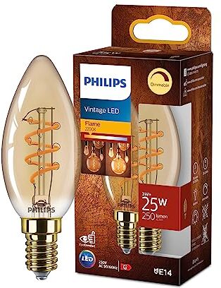 Philips LED Vintage Lampadina Ambrata, 25W, E14, Luce Bianca Calda, Dimmerabile