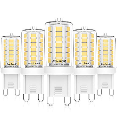 Eco.Luma Lampadine LED G9 Bianco Naturale 4000K, 5W Alogena 40W, Non Dimmerabile G9 LED Lampadina, AC 220-240V LED G9 Lampada, Confezione da 5